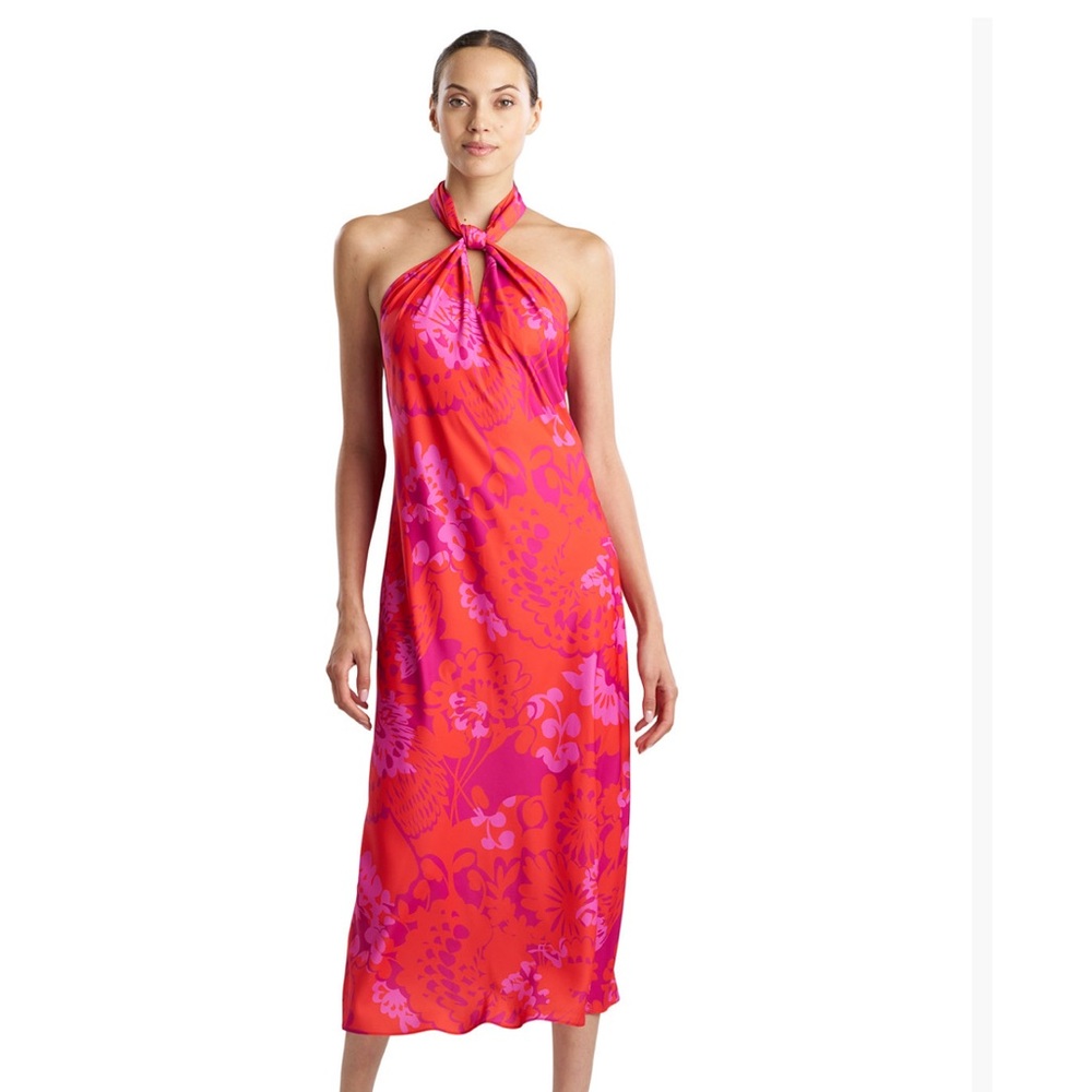 Elegant Floral Halter Midi Dress